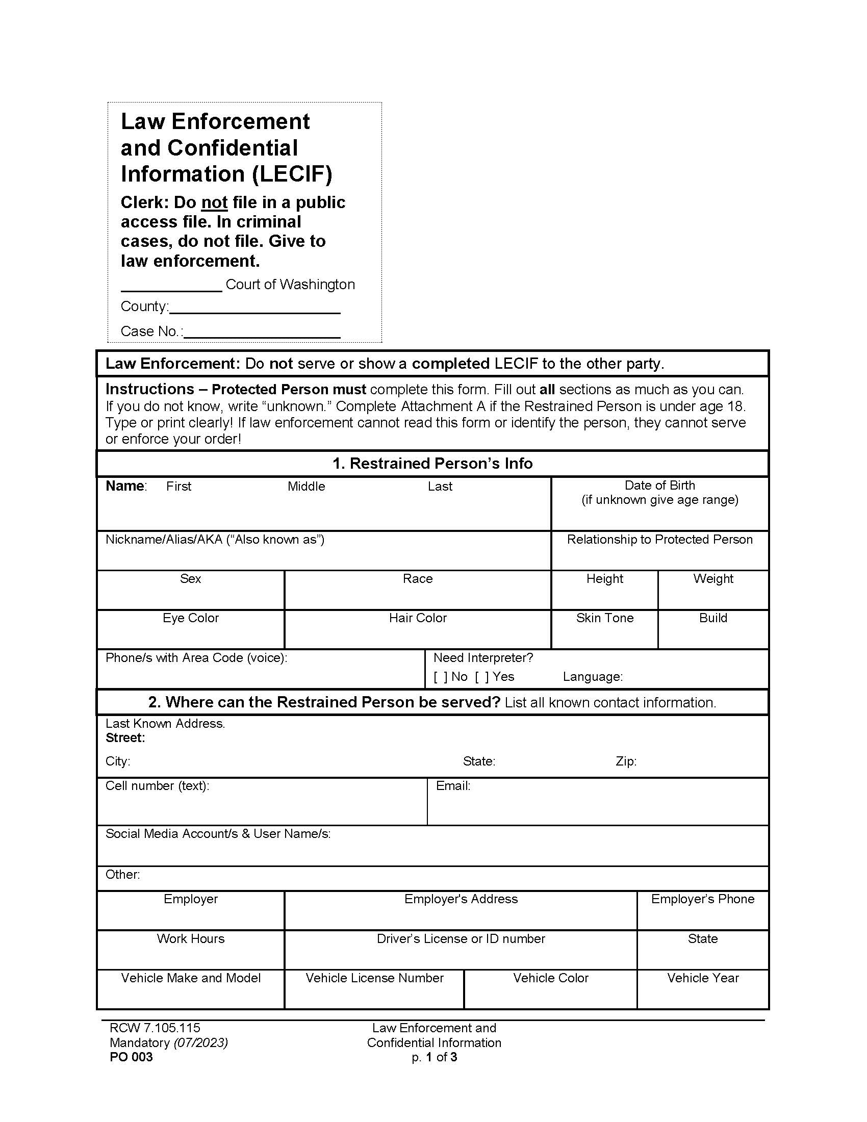 Law Enforcement And Confidential Information {PO 003] | Pdf Fpdf Doc Docx | Washington